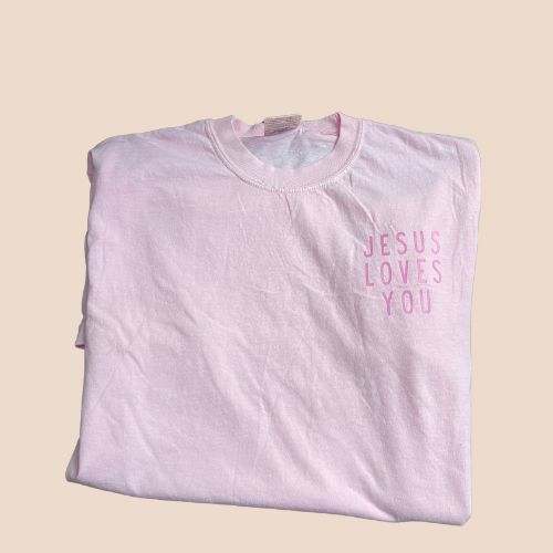 Light Pink Jesus Loves You Short Sleeve Tee