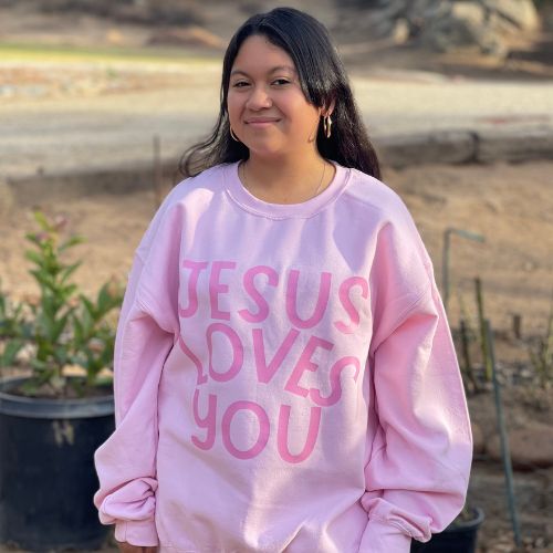 Soft Pink Jesus Loves You Crewneck