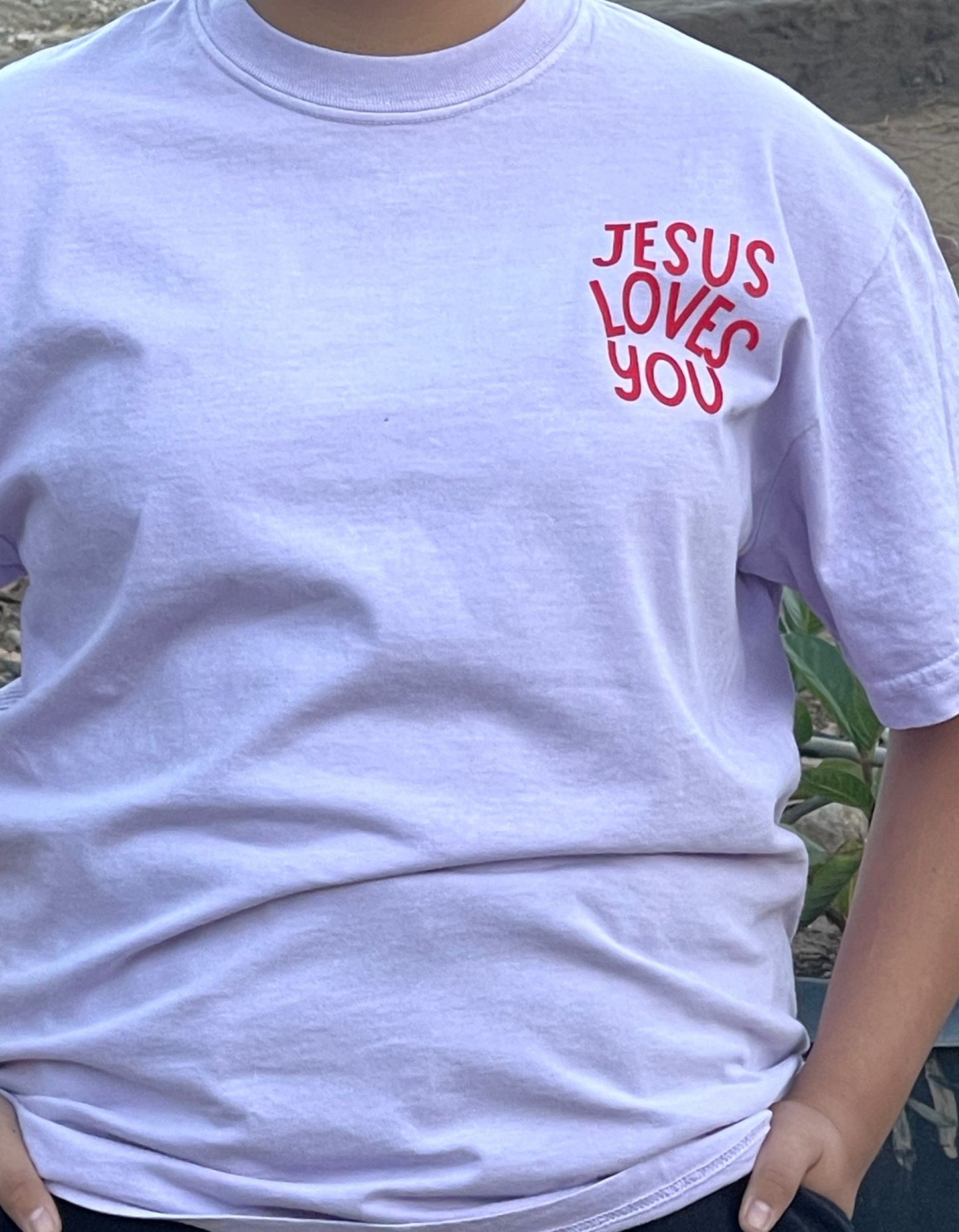 Lilac Jesus Loves You Tee